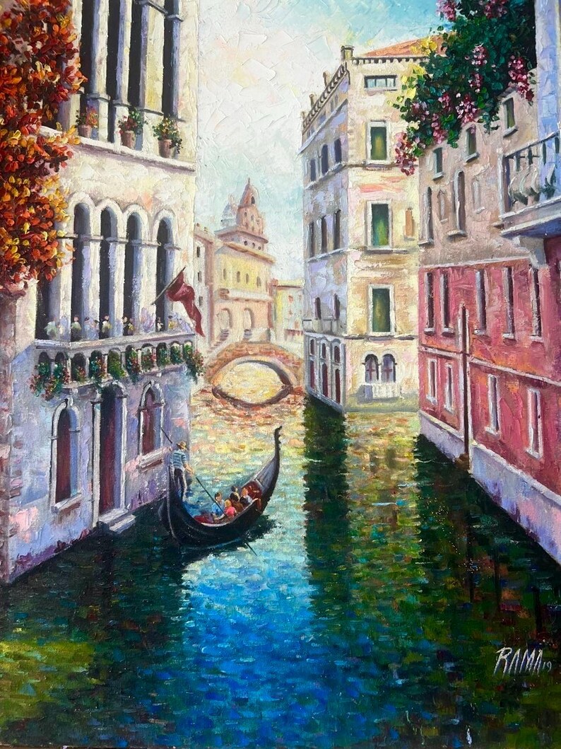 Pintura al óleo de canal de Venecia